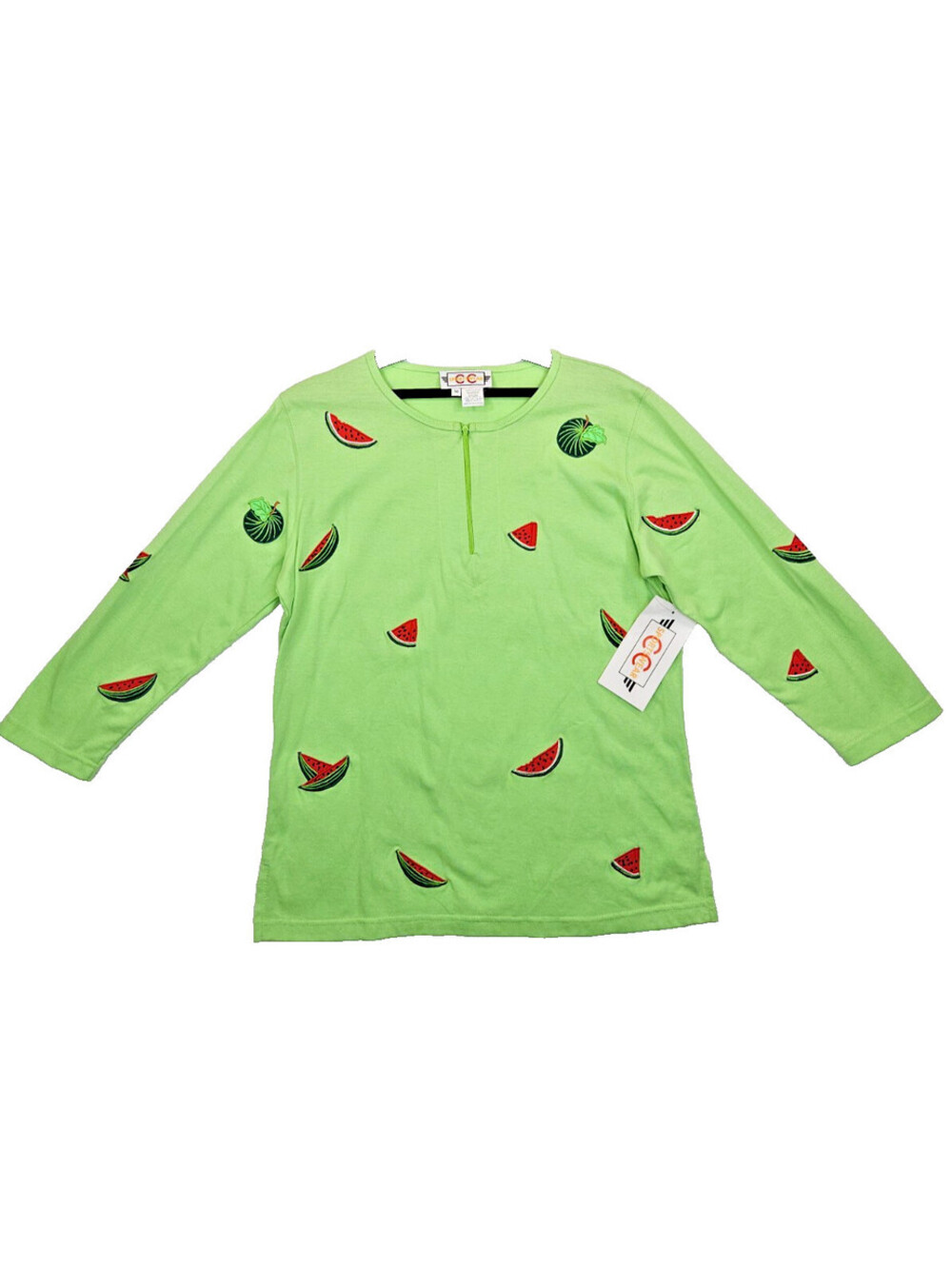 CC Sportswear mint green with embroidered watermelon patches size M